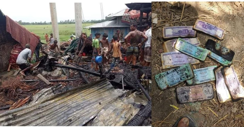 বাউরিয়া বেড়িবাঁধে আগুন লেগে বসত ঘর সহ লাখ টাকা পুড়ে ছাই